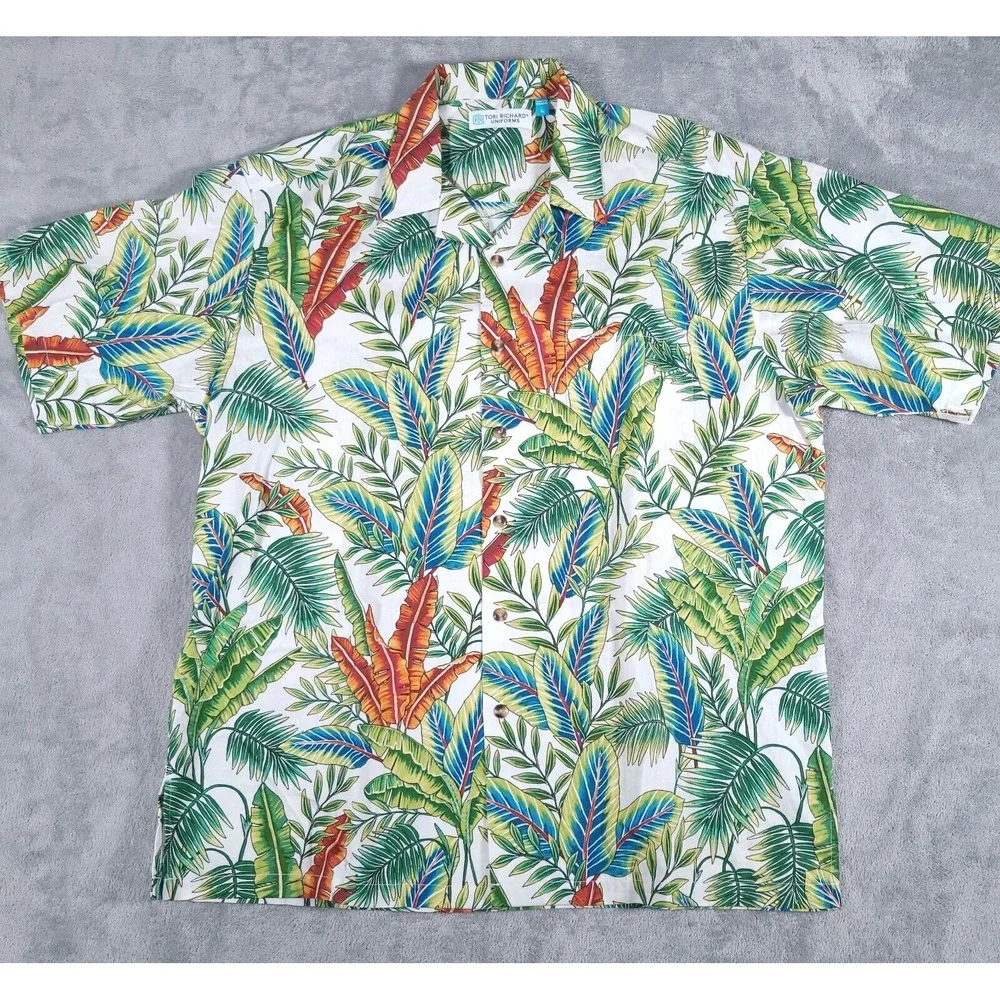 Tori Richard Uniform Hawaiian Shirt Mens Large Hawaiian Aloha Camp Resort Cruise